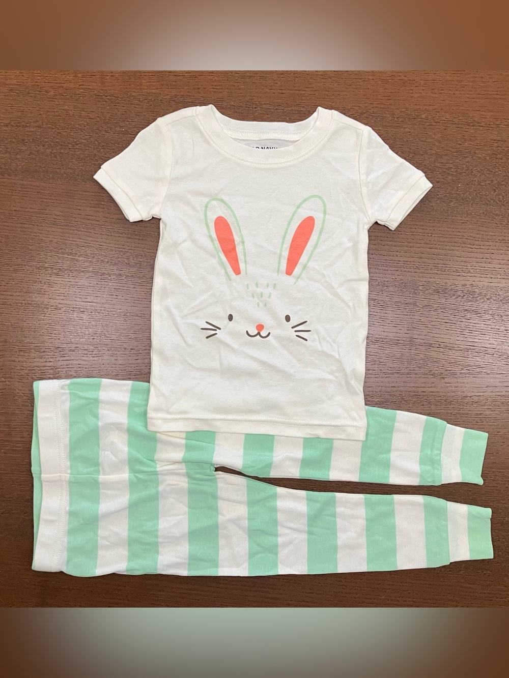Old Navy Cotton Cream & Mint Green Bunny Pajama Set Easter